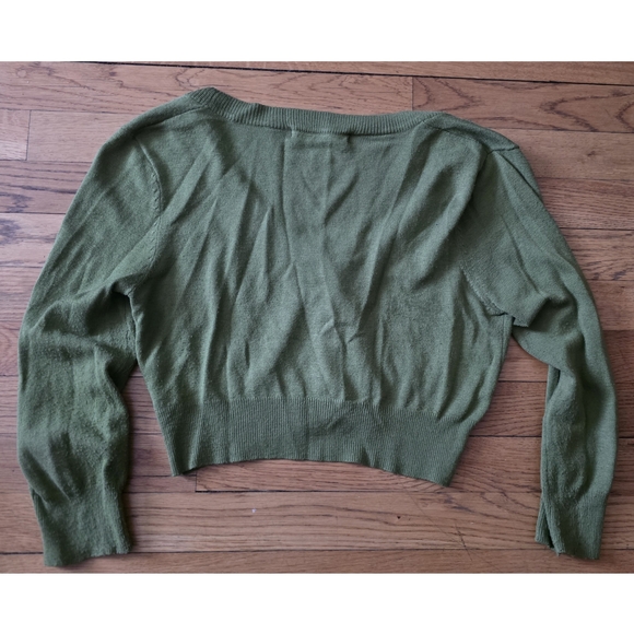 Modcloth Olive Green Cropped Cardigan Sweater - Picture 2 of 3